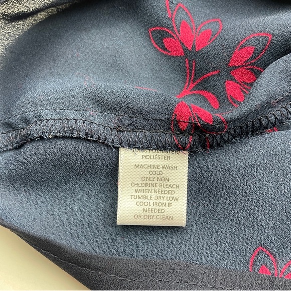 LOFT Women's Size Large Cold Shoulder Blue Floral Long Sleeve V-Neck Blouse - Picture 10 of 14